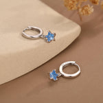 Blue CZ Star Huggie Hoop Earrings in Sterling Silver, Aquamarine Blue Star Hoops, North Star Dangle Earrings, Celestial Jewellery