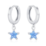 Blue CZ Star Huggie Hoop Earrings in Sterling Silver, Aquamarine Blue Star Hoops, North Star Dangle Earrings, Celestial Jewellery