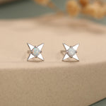 White Opal Star Stud Earrings in Sterling Silver, Silver or Gold, Four Point Star Opal Earrings, Stacking Earrings