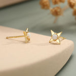 White Opal Star Stud Earrings in Sterling Silver, Silver or Gold, Four Point Star Opal Earrings, Stacking Earrings