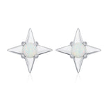 White Opal Star Stud Earrings in Sterling Silver, Silver or Gold, Four Point Star Opal Earrings, Stacking Earrings