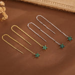 Emerald Green CZ Flower Threader Earrings in Sterling Silver, Silver or Gold, Forget-me-not Floral Ear Threaders, Sparkly CZ Threaders