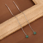 Emerald Green CZ Flower Threader Earrings in Sterling Silver, Silver or Gold, Forget-me-not Floral Ear Threaders, Sparkly CZ Threaders