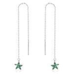 Emerald Green CZ Flower Threader Earrings in Sterling Silver, Silver or Gold, Forget-me-not Floral Ear Threaders, Sparkly CZ Threaders