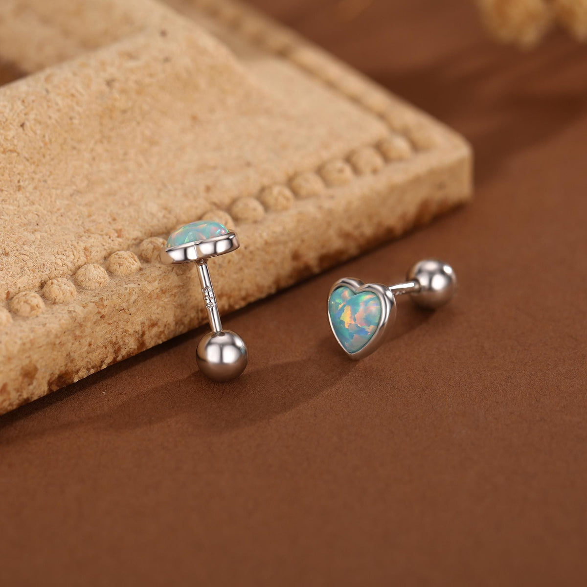Green Opal Heart Screw Back Earrings in Sterling Silver, Opal Heart Earrings, Silver or Gold, Heart Earrings, Aqua Green Blue Opal Earrings