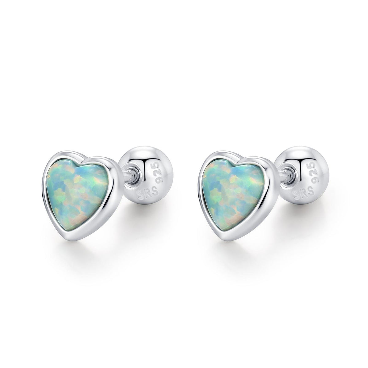 Green Opal Heart Screw Back Earrings in Sterling Silver, Opal Heart Earrings, Silver or Gold, Heart Earrings, Aqua Green Blue Opal Earrings