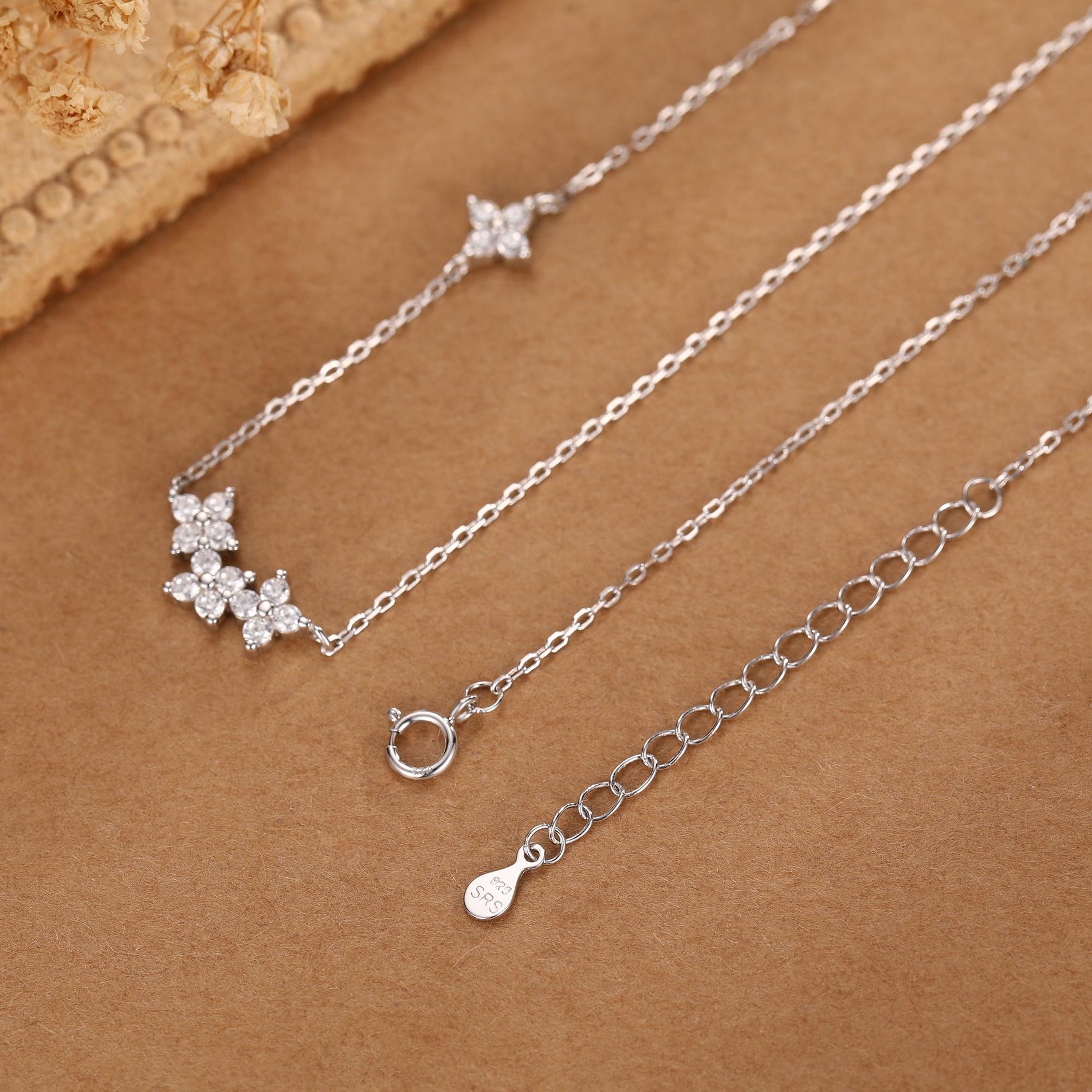 Tiny Hydrangea Bouquet CZ Necklace in Sterling Silver, Silver or Gold, Tiny CZ Flower Necklace, Tiny CZ Necklace