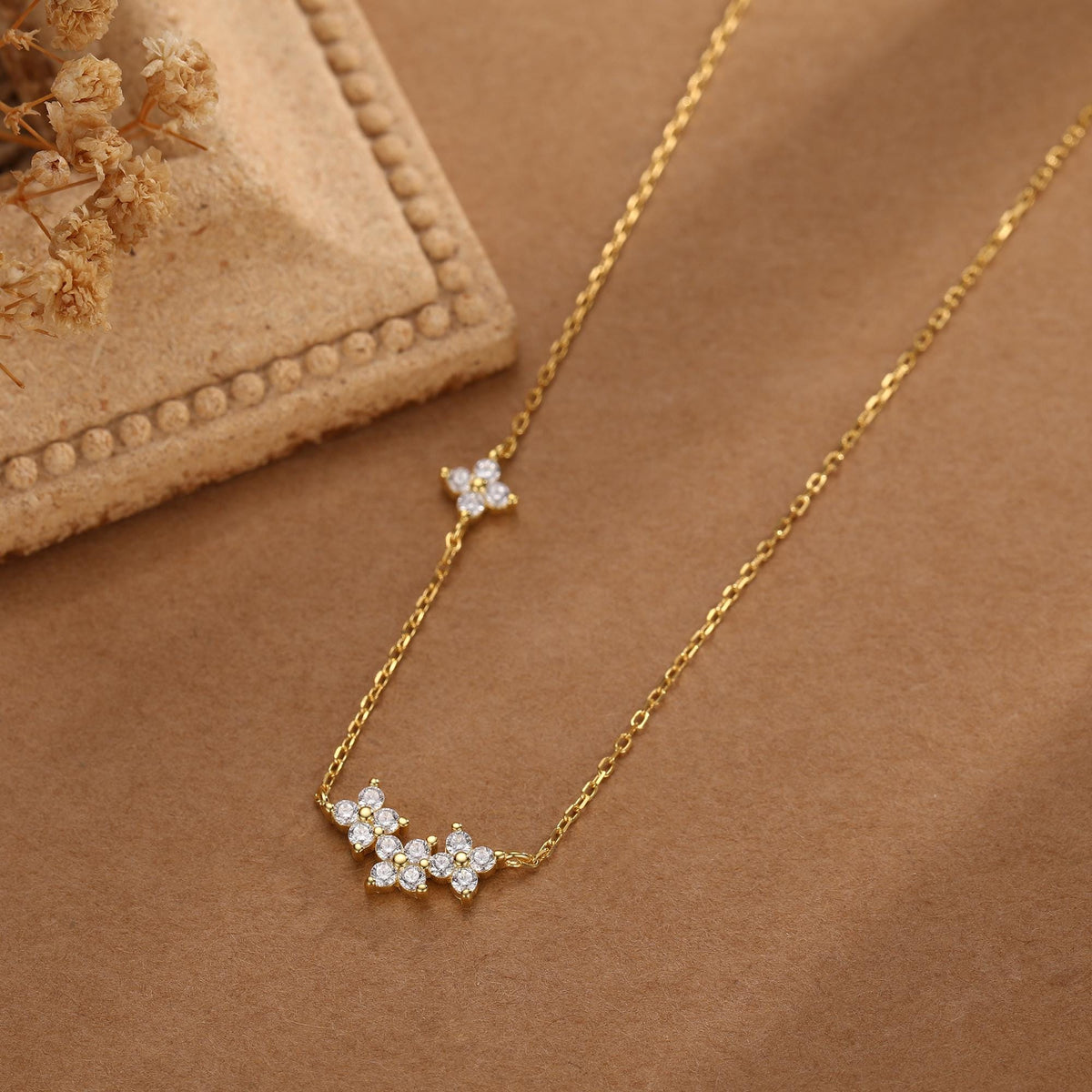 CZ Hydrangea Bouquet Charm Necklace
