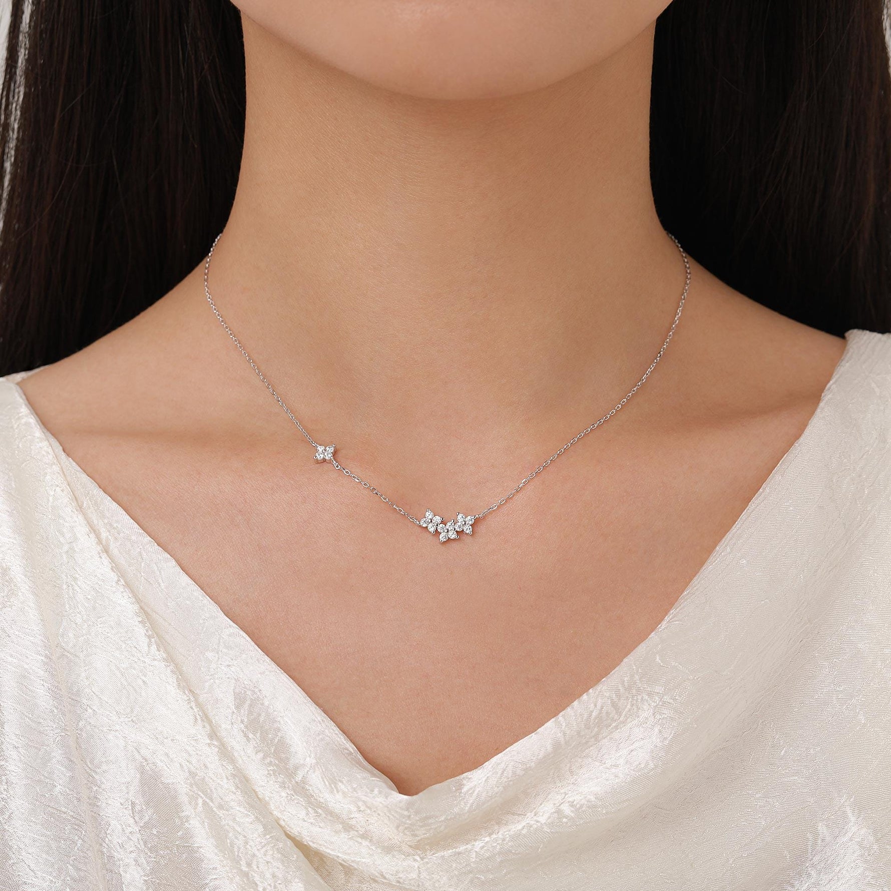 Tiny Hydrangea Bouquet CZ Necklace in Sterling Silver, Silver or Gold, Tiny CZ Flower Necklace, Tiny CZ Necklace