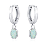 Sterling Silver Dangling Oval Aqua Green Opal Hoop Earrings