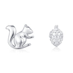 Mismatched Pine Cone and Squirrel Stud Earrings in Sterling Silver