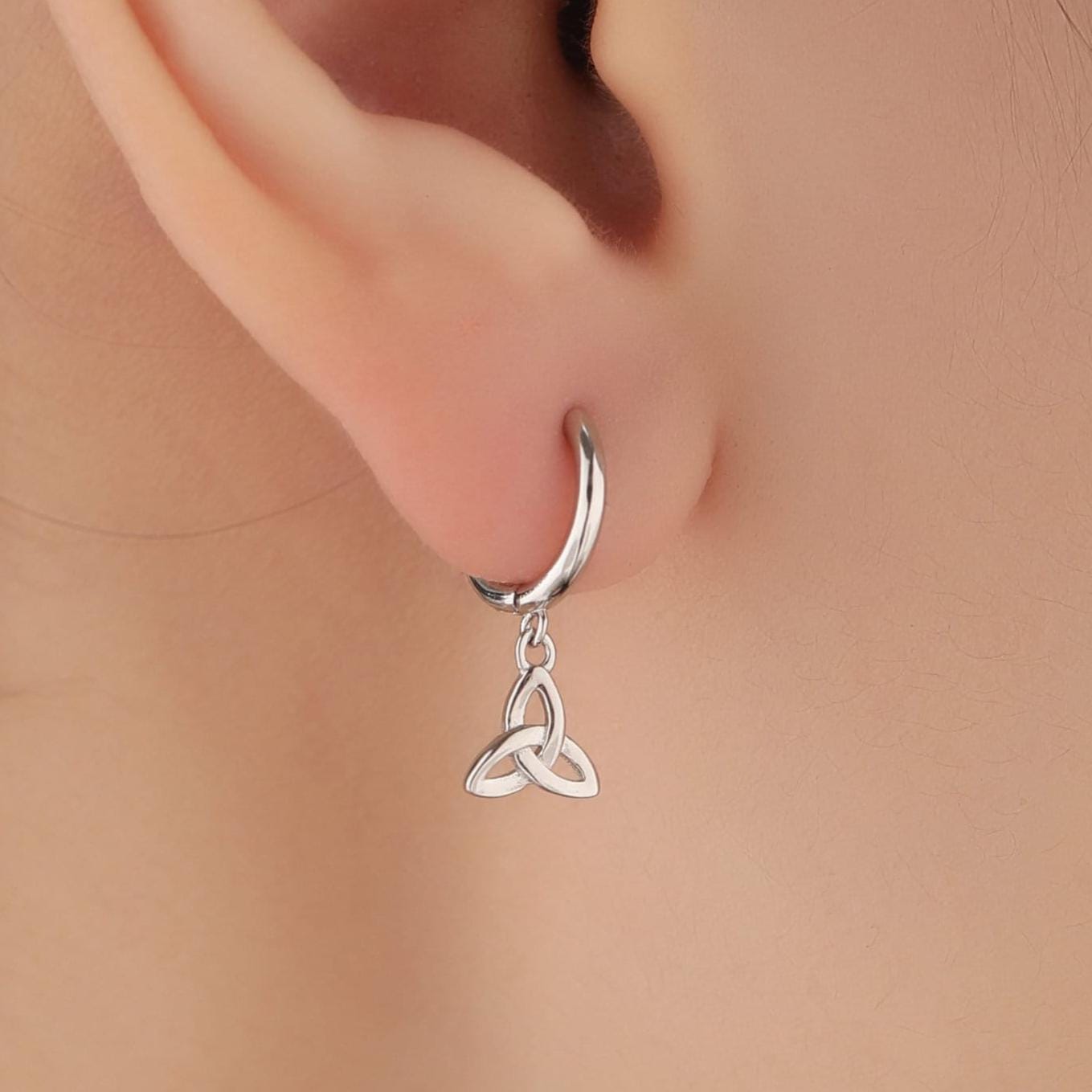 Celtic Trinity Knot Huggie Hoop Earrings in Sterling Silver, Silver, Gold or Rose Gold, Celtic Trinity Knot Earrings
