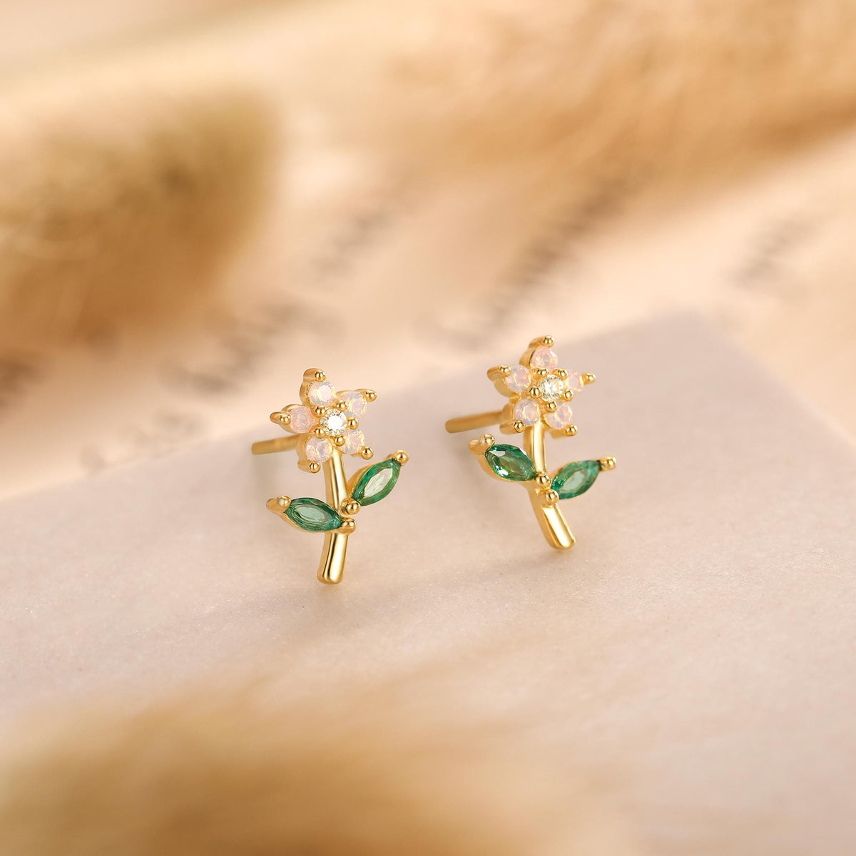 Extra Tiny Opal Pink CZ Flower Stud Earrings in Sterling Silver