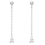 Droplet CZ with Chain Dangle Stud Earrings in Sterling Silver, Silver or Gold, Clear CZ Pear Drop Earrings