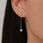 Clear CZ Dangle Chain Stud Drop Earrings in Sterling Silver, Silver or Gold, Geometric Double CZ Chain Earrings, CZ Drop Earrings