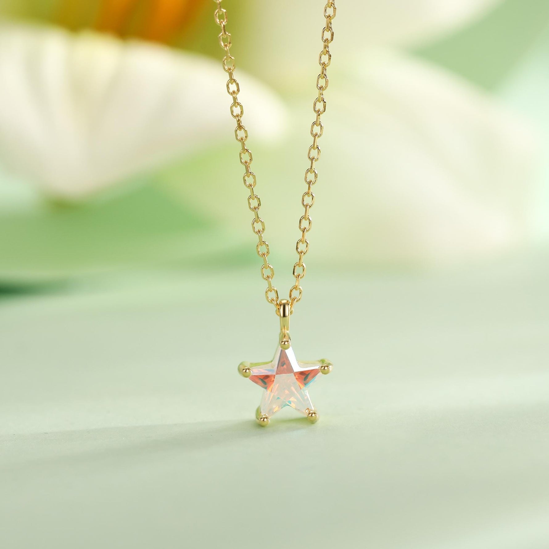 Sterling Silver Aurora AB CZ Star Pendant Necklace, Silver or Gold, Star Shape CZ Necklace, Colour Changing Star Necklace