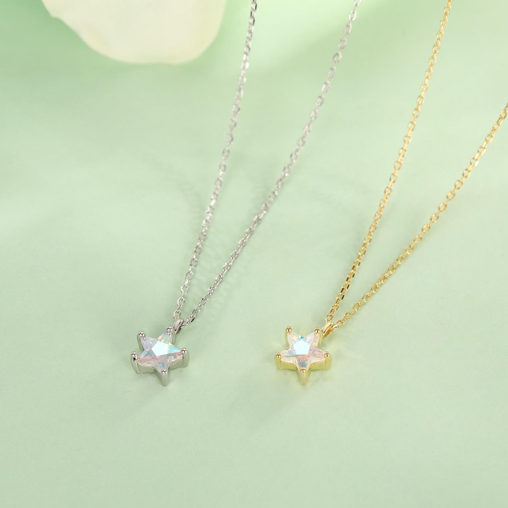 Sterling Silver Aurora AB CZ Star Pendant Necklace, Silver or Gold, Star Shape CZ Necklace, Colour Changing Star Necklace