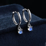 Tiny Moonstone Huggie Hoop Earrings in Sterling Silver, 3mm Simulated Moonstone Hoops, Silver or Gold or Rose Gold, Lab Moonstone Earrings