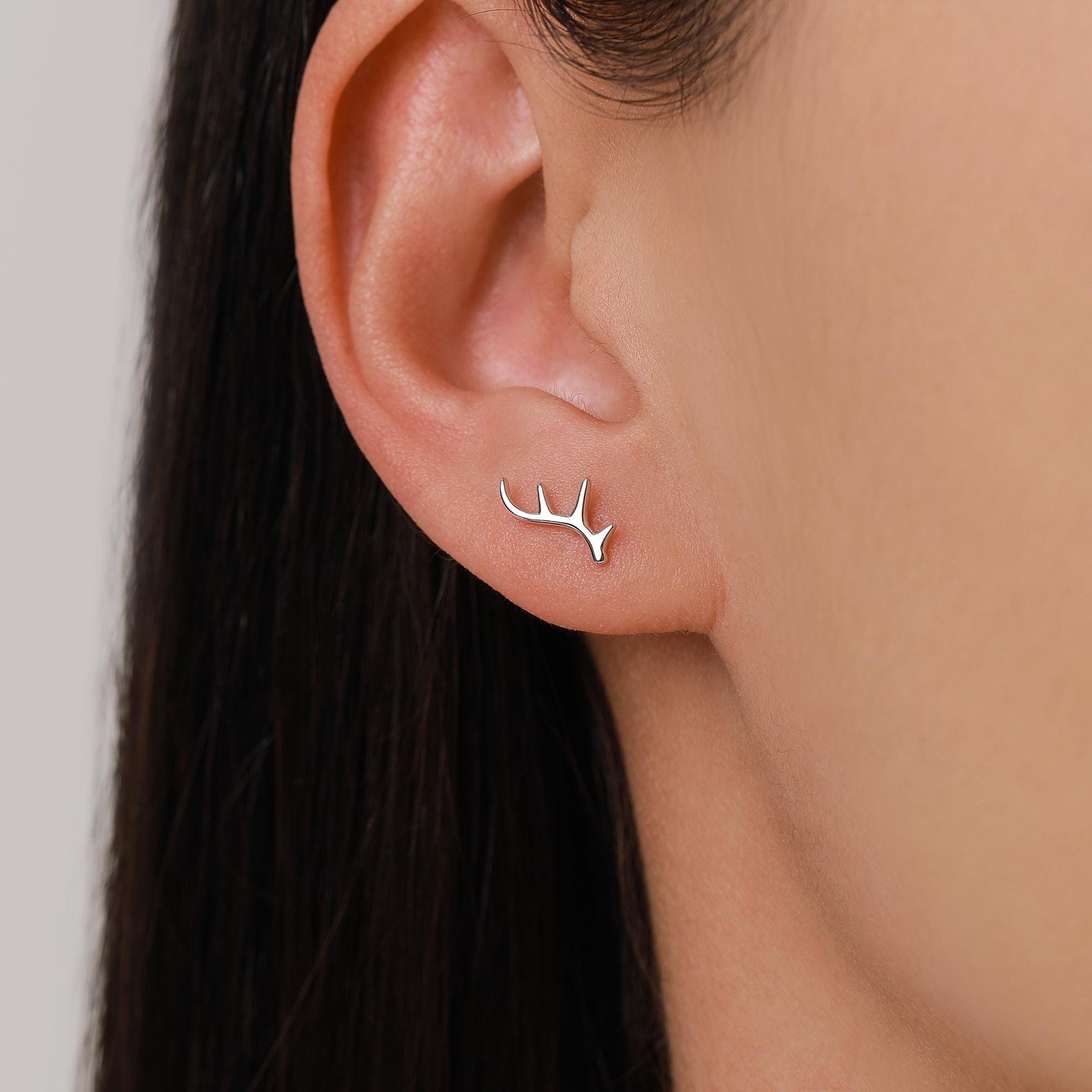 Stag Deer Antler Screw Back Earrings in Sterling Silver, Antler Barbell Earrings, - Cute, Fun, Whimsical and Pretty Jewellery