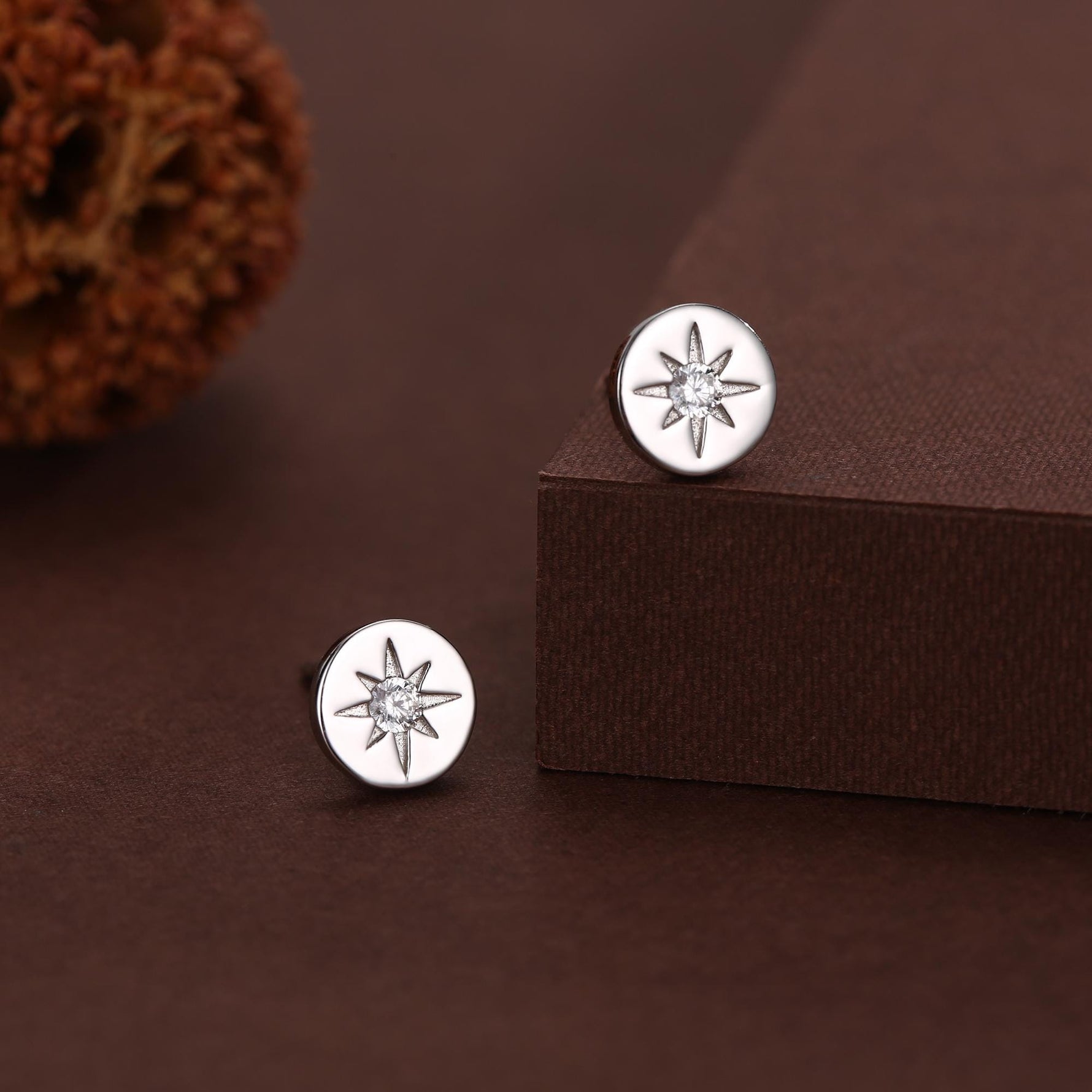 Starburst Disk Stud Earrings in Sterling Silver, Silver or Gold or Rose Gold, Star Earrings, Sunburst Earrings, Celestial Jewellery
