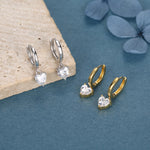 Heart CZ Huggie Hoop in Sterling Silver, Silver or Gold, 8mm Inner Diameter, Stacking Earrings, Heart Hoops, April Birthstone