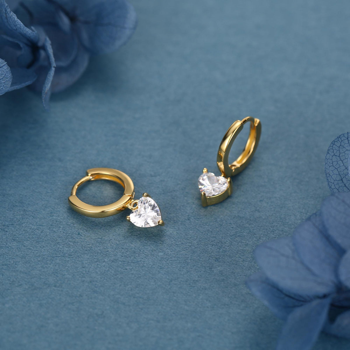 Heart CZ Huggie Hoop in Sterling Silver, Silver or Gold, 8mm Inner Diameter, Stacking Earrings, Heart Hoops, April Birthstone