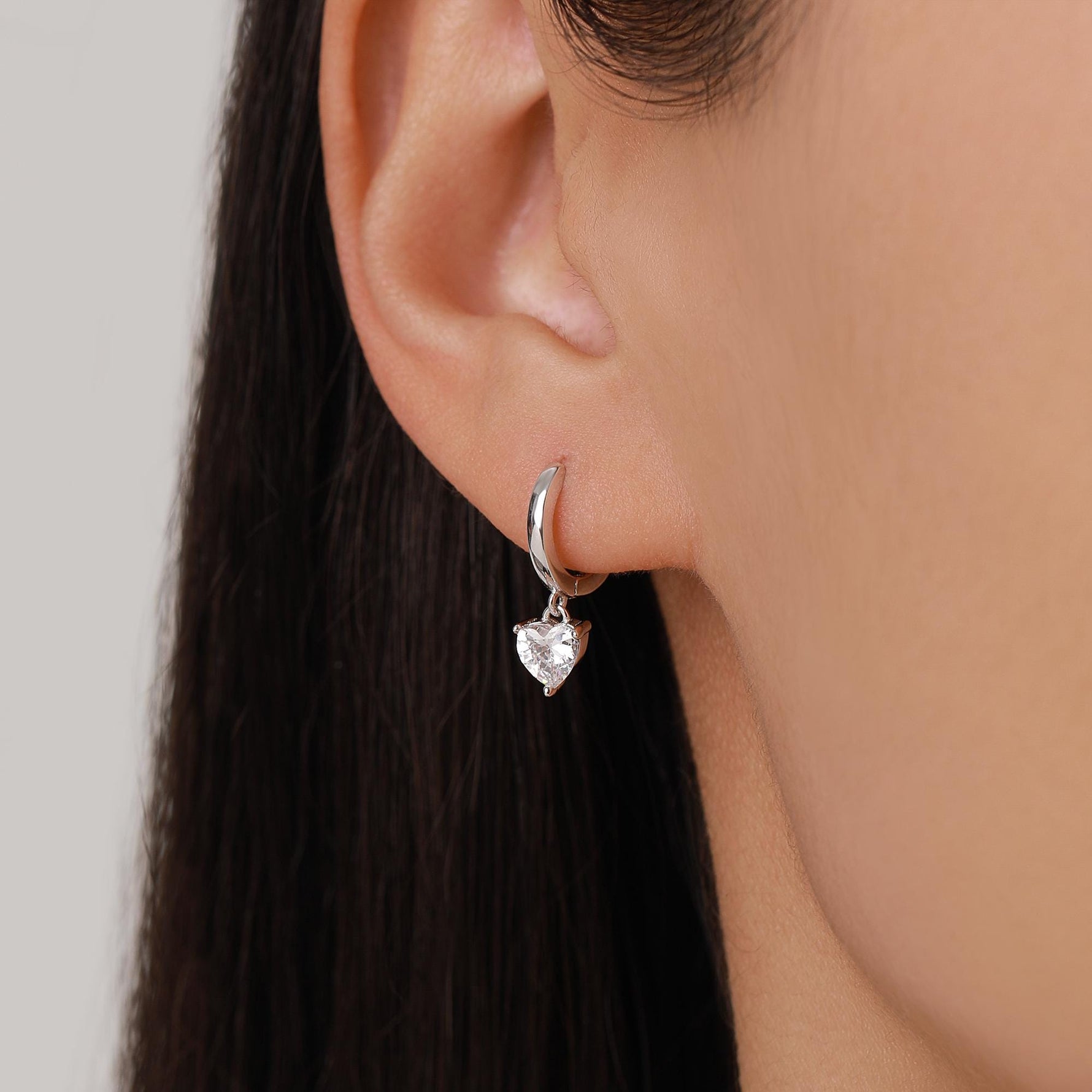 Heart CZ Huggie Hoop in Sterling Silver, Silver or Gold, 8mm Inner Diameter, Stacking Earrings, Heart Hoops, April Birthstone