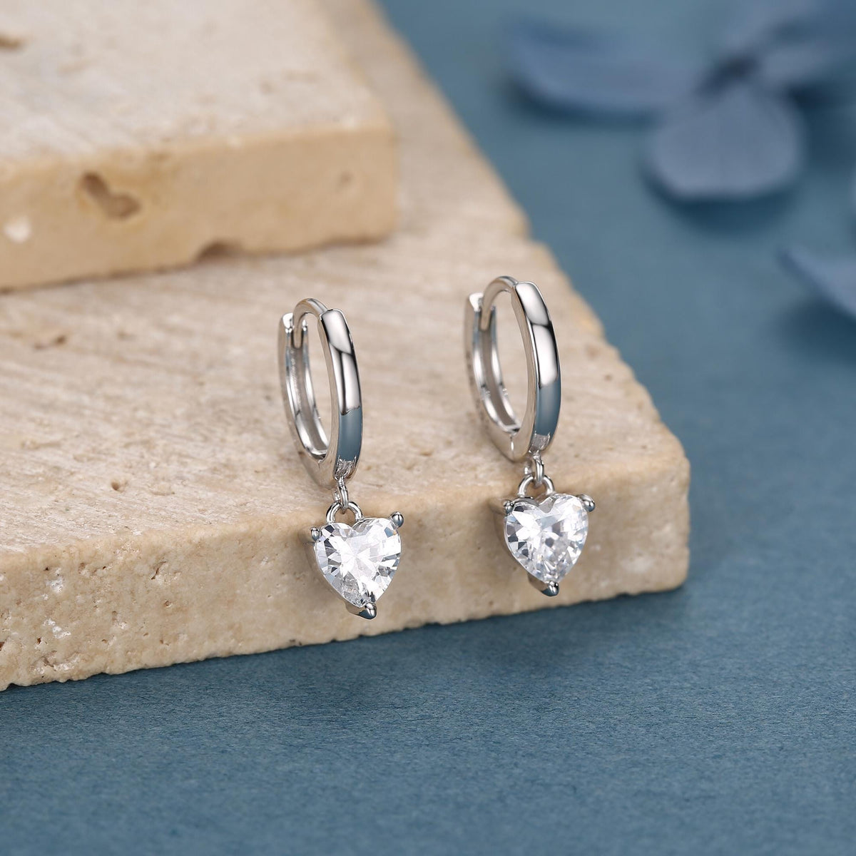 Heart CZ Huggie Hoop in Sterling Silver, Silver or Gold, 8mm Inner Diameter, Stacking Earrings, Heart Hoops, April Birthstone