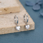 Heart CZ Huggie Hoop in Sterling Silver, Silver or Gold, 8mm Inner Diameter, Stacking Earrings, Heart Hoops, April Birthstone