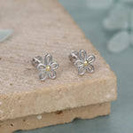 Sterling Silver Two Tone Daisy 16G Flat Back Labret Earrings