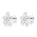 Sterling Silver Two Tone Daisy 16G Flat Back Labret Earrings