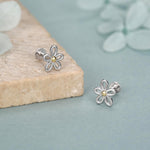 Sterling Silver Two Tone Daisy 16G Flat Back Labret Earrings