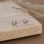 Sterling Silver Tiny Teardrop CZ 18G Screw Back Earrings