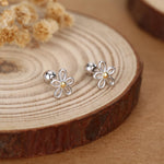 Sterling Silver Two Tone Daisy 18G Screw Back Earrings