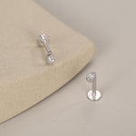 Sterling Silver Tiny Teardrop CZ 16G Flat Back Labret Earrings