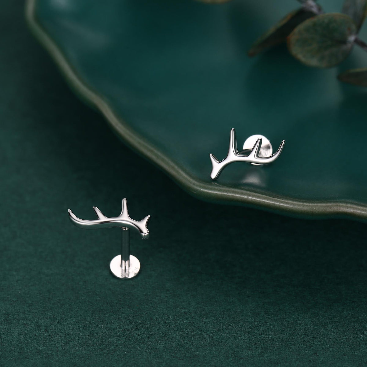 Sterling Silver Antler 16G Flat Back Labret Earrings