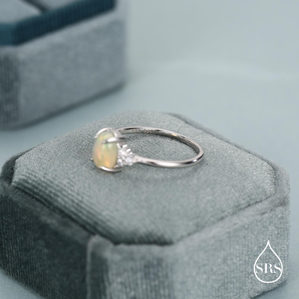 Sterling Silver Genuine Opal and CZ Oval Ring