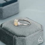 Sterling Silver Genuine Opal and CZ Oval Ring