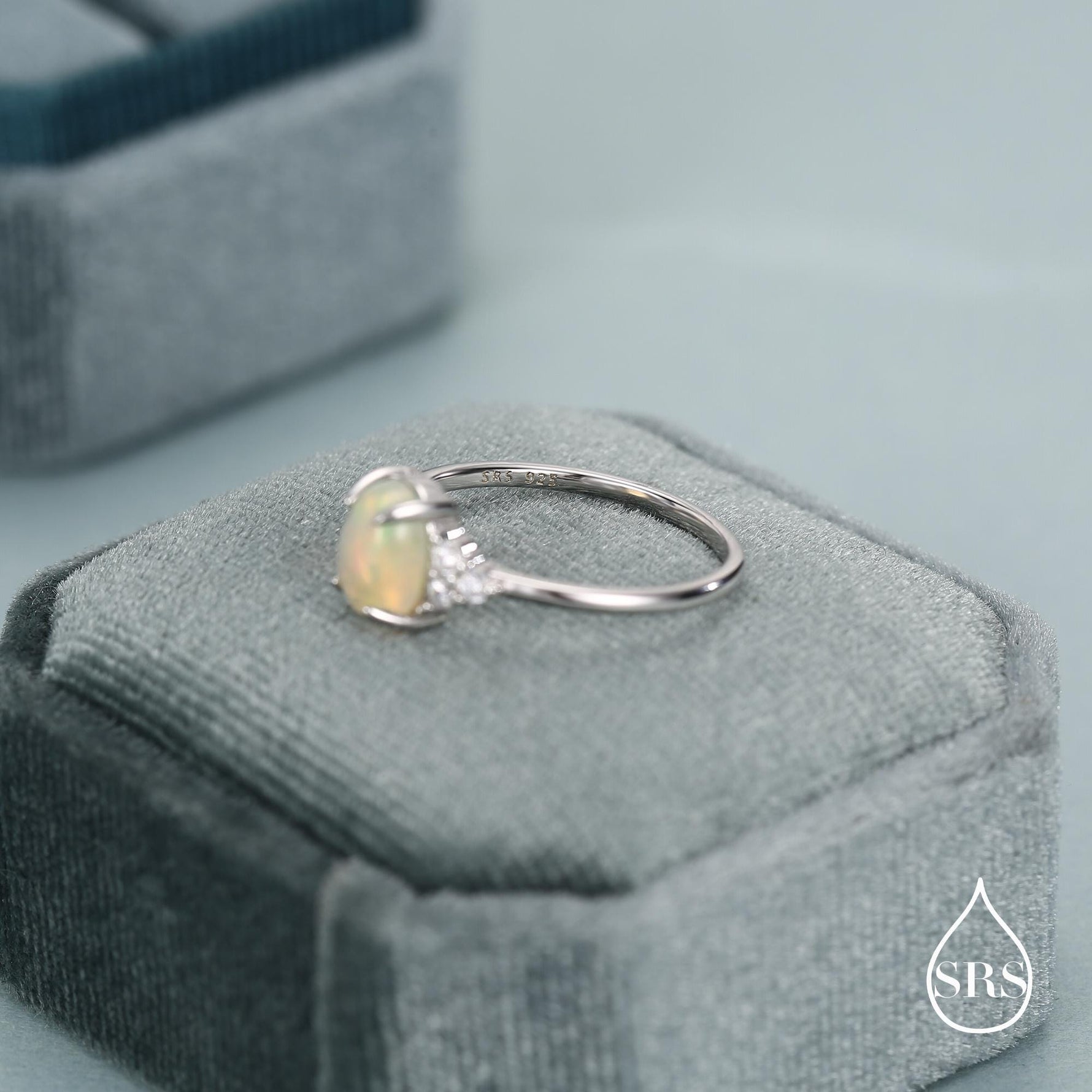 Sterling Silver Genuine Opal and CZ Oval Ring