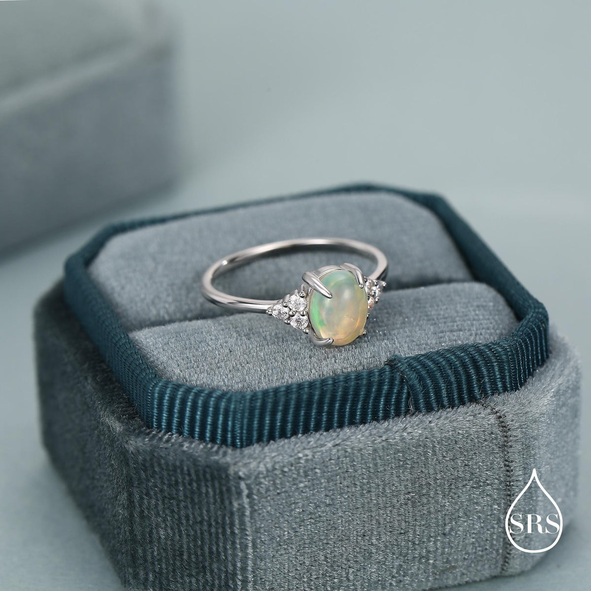 Sterling Silver Genuine Opal and CZ Oval Ring