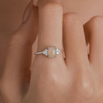 Sterling Silver Genuine Opal and CZ Oval Ring