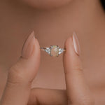 Sterling Silver Genuine Opal and CZ Oval Ring