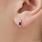 Black Single Baguette Cut CZ Huggie Hoop in Sterling Silver, Silver or Gold, Minimalist Simple Black Hoop Earrings