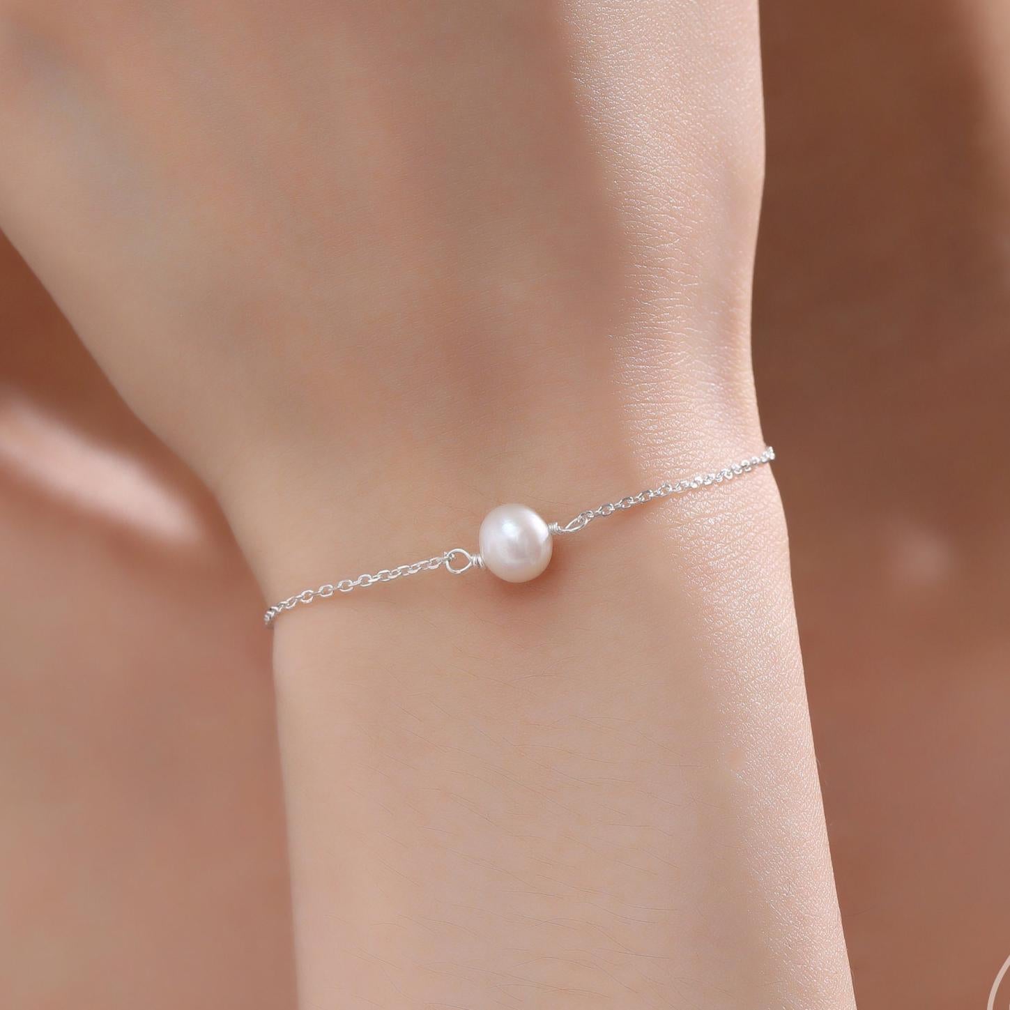 Sterling Silver Natural Pearl Bracelet, Single Genuine Pearl Bracelet, Dainty Freshwater Pearl Bracelet, Silver or Gold