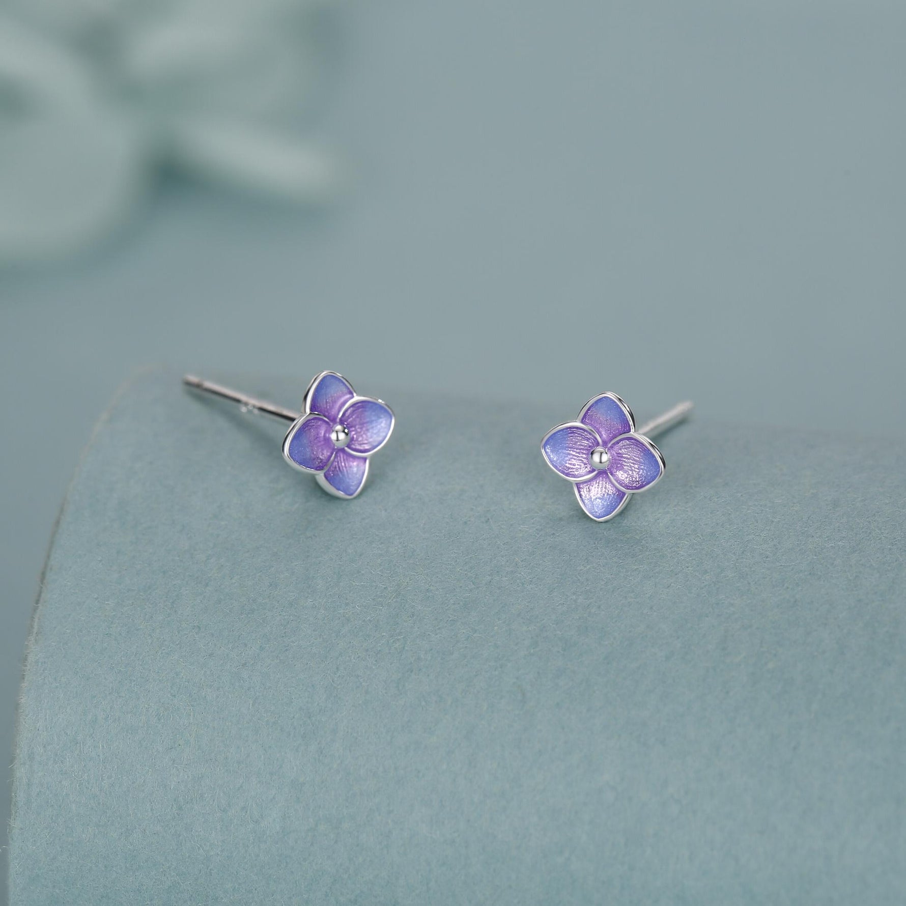 Sterling Silver Purple Hydrangea Enamel Stud Earrings