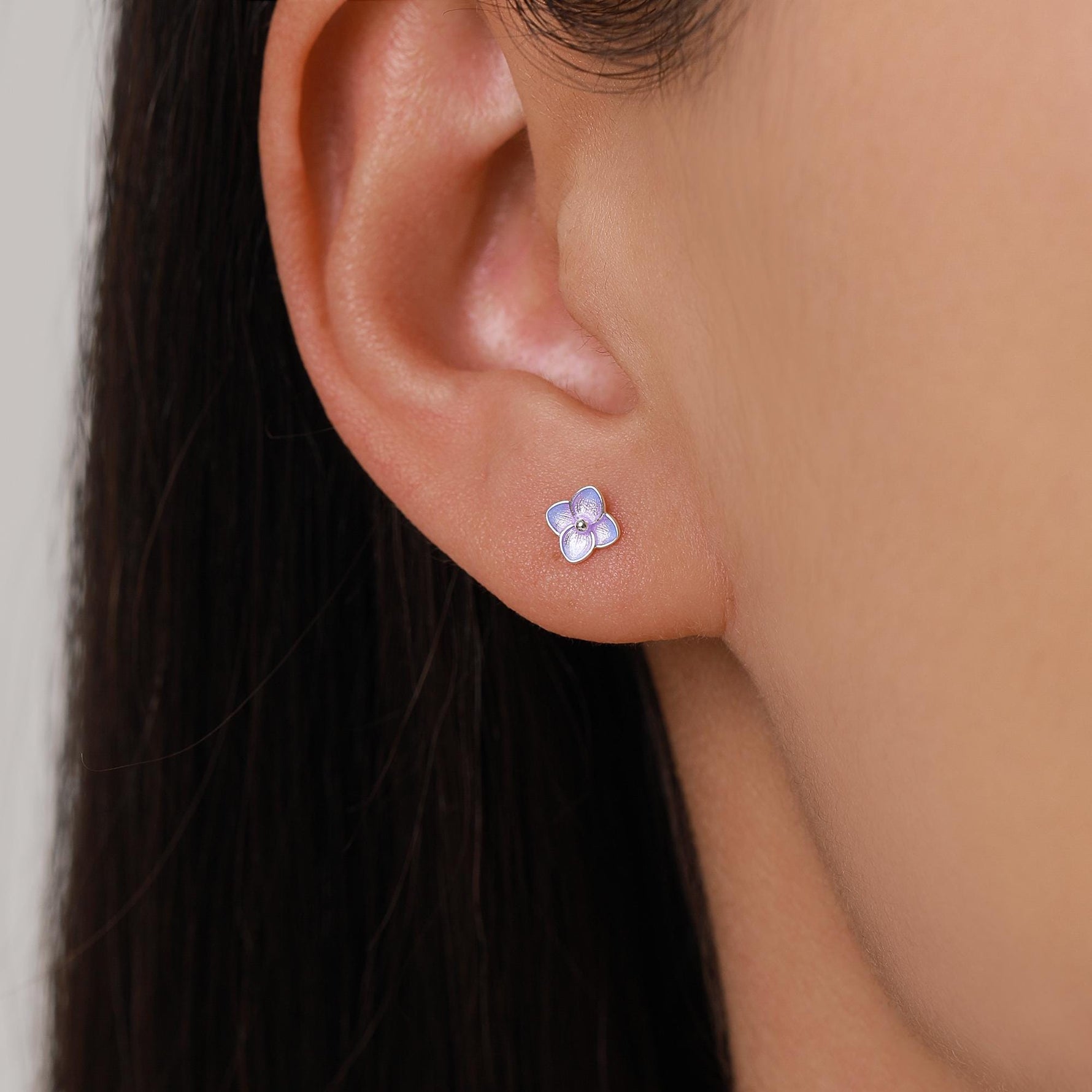 Sterling Silver Purple Hydrangea Enamel Stud Earrings