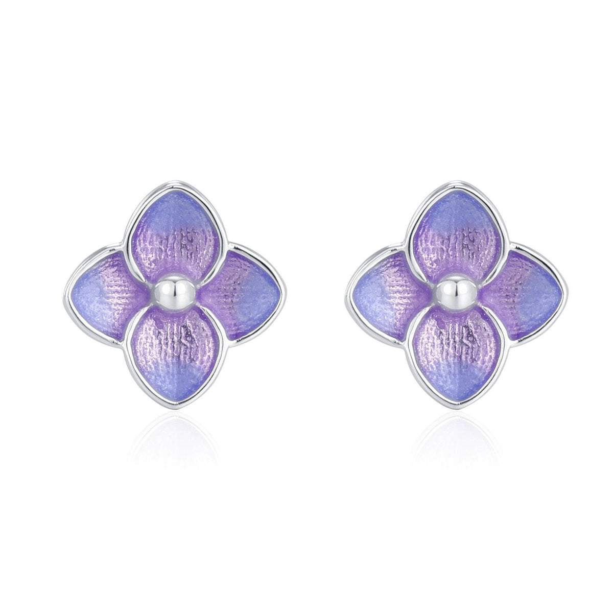 Sterling Silver Purple Hydrangea Enamel Stud Earrings