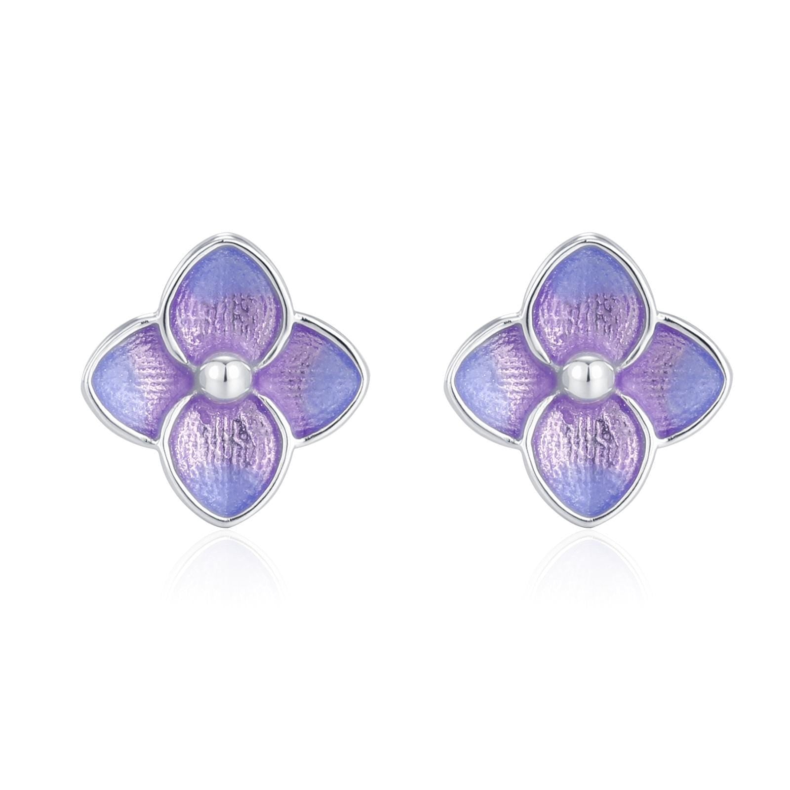 Sterling Silver Purple Hydrangea Enamel Stud Earrings