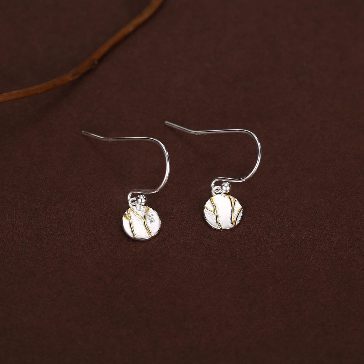 Sterling Silver Tiny Kintsugi Disk Drop Earrings