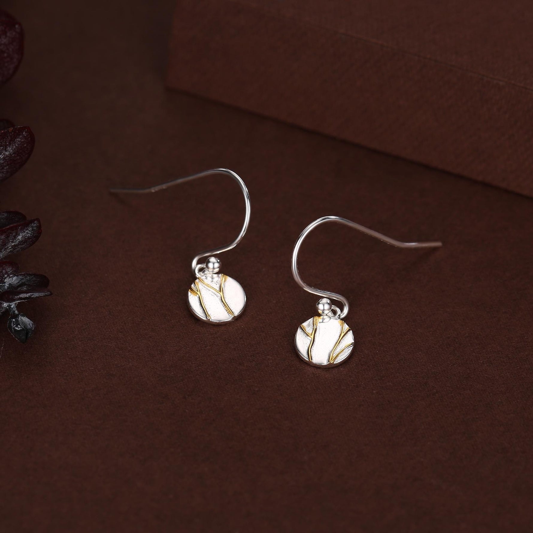 Sterling Silver Tiny Kintsugi Disk Drop Earrings